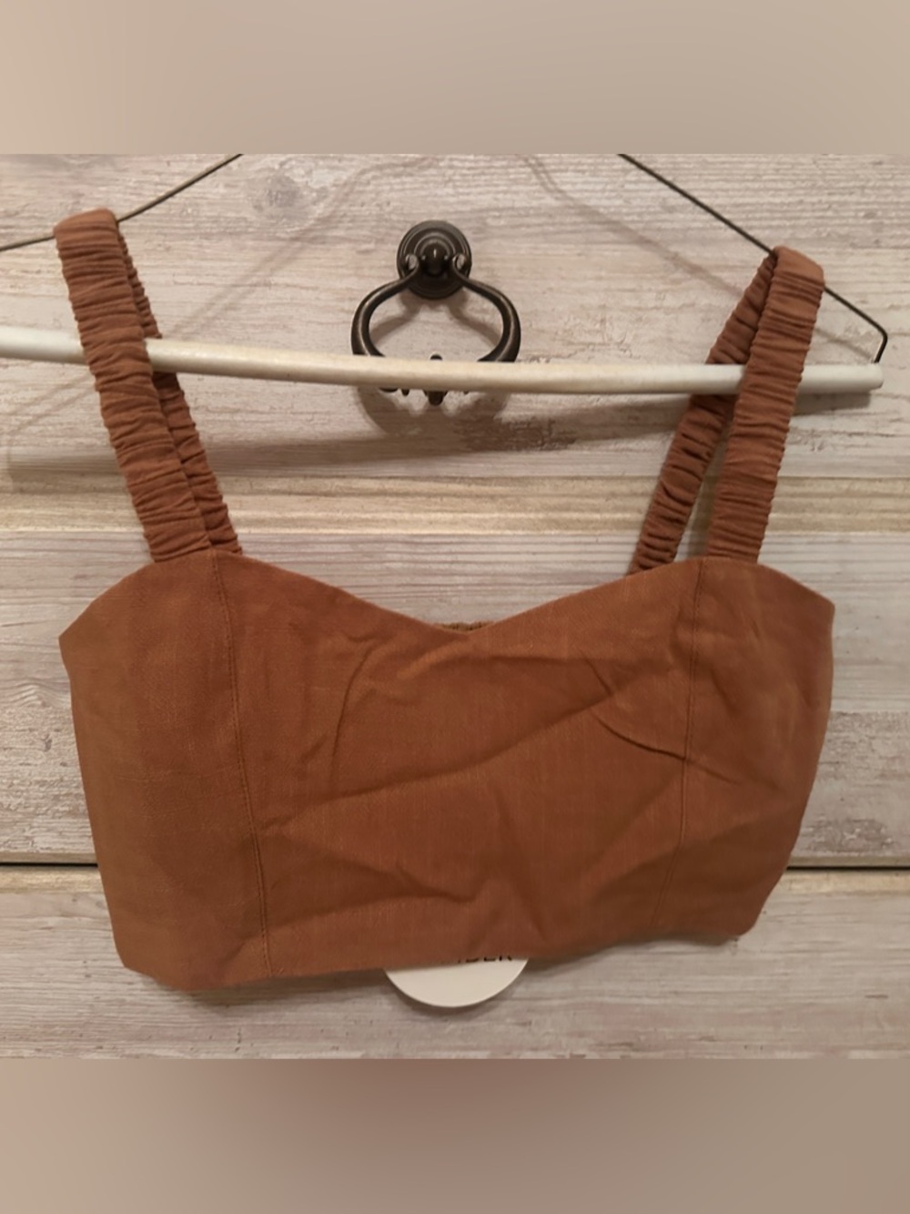 Lost + Wander Rust Brown Cropped Tank with Ruched Straps